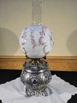 RARE Miller Sons NY P&A Duplex Oil Lamp Heavy Figural Cherub Angels Filigree