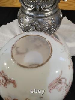 RARE Miller Sons NY P&A Duplex Oil Lamp Heavy Figural Cherub Angels Filigree