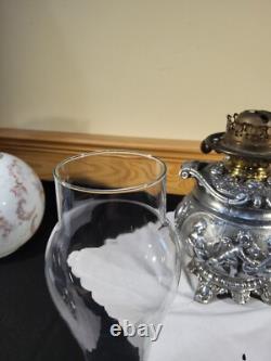 RARE Miller Sons NY P&A Duplex Oil Lamp Heavy Figural Cherub Angels Filigree