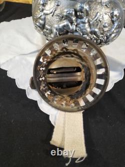 RARE Miller Sons NY P&A Duplex Oil Lamp Heavy Figural Cherub Angels Filigree