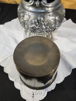 RARE Miller Sons NY P&A Duplex Oil Lamp Heavy Figural Cherub Angels Filigree