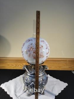 RARE Miller Sons NY P&A Duplex Oil Lamp Heavy Figural Cherub Angels Filigree