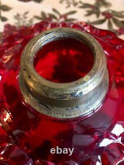 RARE Vintage Palm Leaf Ruby Glass Bracket Oil Lamp, P&A Burner, Ebling Collar