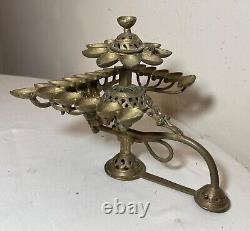 RARE antique Indian 5 piece multi wick brass Diyas oil burning table lamp ornate