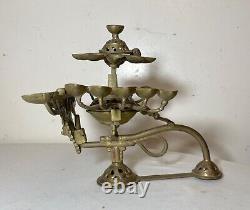 RARE antique Indian 5 piece multi wick brass Diyas oil burning table lamp ornate