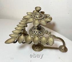 RARE antique Indian 5 piece multi wick brass Diyas oil burning table lamp ornate