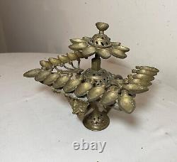 RARE antique Indian 5 piece multi wick brass Diyas oil burning table lamp ornate