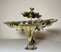 RARE antique Indian 5 piece multi wick brass Diyas oil burning table lamp ornate