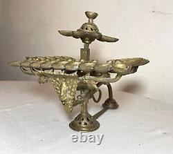 RARE antique Indian 5 piece multi wick brass Diyas oil burning table lamp ornate