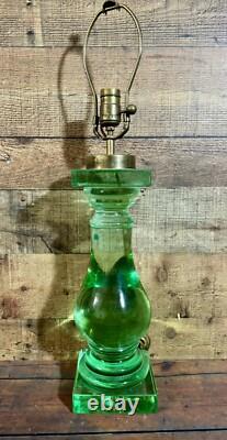 RARE antique green 20lb Heavy 26 Tall glass brass table lamp