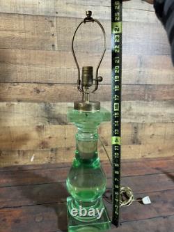 RARE antique green 20lb Heavy 26 Tall glass brass table lamp