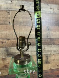 RARE antique green 20lb Heavy 26 Tall glass brass table lamp