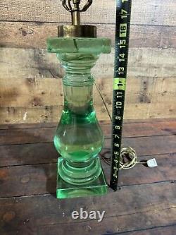RARE antique green 20lb Heavy 26 Tall glass brass table lamp
