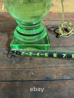 RARE antique green 20lb Heavy 26 Tall glass brass table lamp