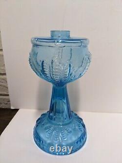 READ Antique Oil Kerosene Lamp Blue Turkey foot US Glass