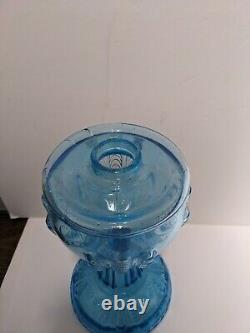 READ Antique Oil Kerosene Lamp Blue Turkey foot US Glass