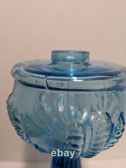 READ Antique Oil Kerosene Lamp Blue Turkey foot US Glass