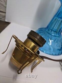 READ Antique Oil Kerosene Lamp Blue Turkey foot US Glass