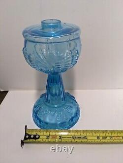 READ Antique Oil Kerosene Lamp Blue Turkey foot US Glass