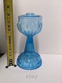 READ Antique Oil Kerosene Lamp Blue Turkey foot US Glass