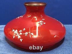 RED Tam-O-Shanter SHADE & Matching RED Base ANTIQUE Oil LAMP with White Flowers