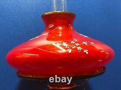 RED Tam-O-Shanter SHADE & Matching RED Base ANTIQUE Oil LAMP with White Flowers