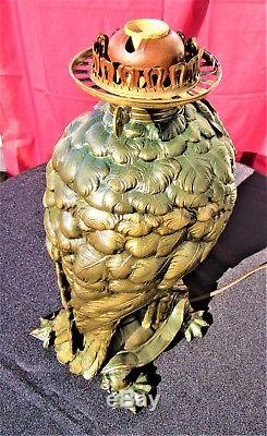Rare 1870 CRAIGHEAD & KINTZ Cockatoo Oil Lamp w Stunning Etched Dragon Fly Globe