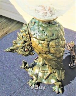 Rare 1870 CRAIGHEAD & KINTZ Cockatoo Oil Lamp w Stunning Etched Dragon Fly Globe