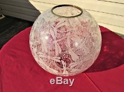 Rare 1870 CRAIGHEAD & KINTZ Cockatoo Oil Lamp w Stunning Etched Dragon Fly Globe