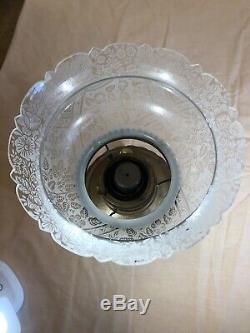 Rare 1886 Antique The Rochester Brass Oil Kerosene Lamp with Floral Glass Shade
