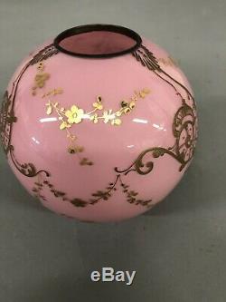 Rare 6 Antique Pink/Gold Oil Lamp Shade 2 3/4 Fitter 6 X 6