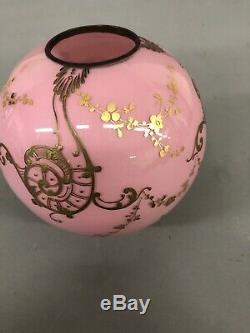 Rare 6 Antique Pink/Gold Oil Lamp Shade 2 3/4 Fitter 6 X 6