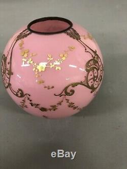 Rare 6 Antique Pink/Gold Oil Lamp Shade 2 3/4 Fitter 6 X 6