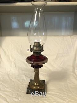 Rare Antique 1890s American White Flame Co. Red Ruby Glass Oil Lamp Stunning