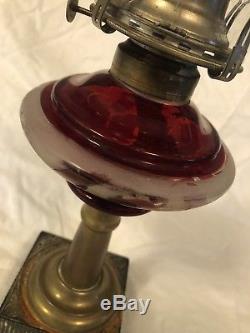 Rare Antique 1890s American White Flame Co. Red Ruby Glass Oil Lamp Stunning