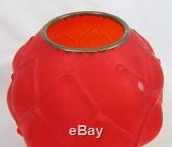Rare Antique 8 BALL SHADE GLOBE SATIN RED Artichoke Oil Lamp with Brass Ring
