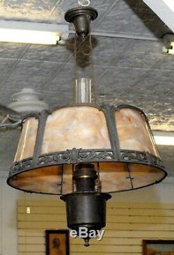 Rare Antique Aladdin Six Panel Slag Glass Hanging Oil Kerosene Lamp