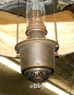 Rare Antique Aladdin Six Panel Slag Glass Hanging Oil Kerosene Lamp