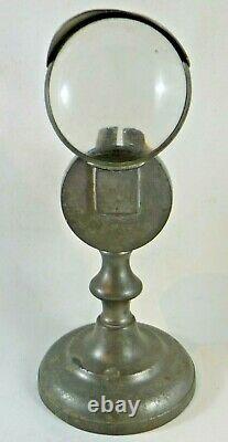 Rare Antique American Pewter Bull's-Eye Whale Oil Lens Lamp, ca. 1840s