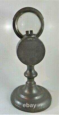 Rare Antique American Pewter Bull's-Eye Whale Oil Lens Lamp, ca. 1840s