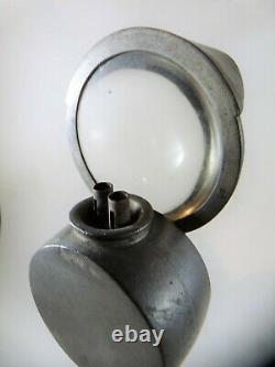 Rare Antique American Pewter Bull's-Eye Whale Oil Lens Lamp, ca. 1840s