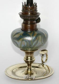 Rare Antique Art Nouveau Loetz Austria Art Glass Brass Oil Lamp Jugendstil Lötz