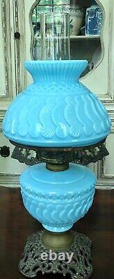 Rare Antique Blue Glass Oil lamp No. 50 aka Sunset by Dithridge & Company