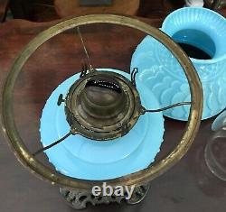 Rare Antique Blue Glass Oil lamp No. 50 aka Sunset by Dithridge & Company