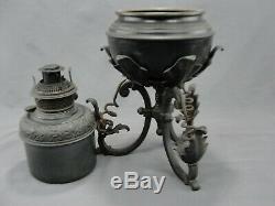 Rare Antique Bradley & Hubbard B&H Wrought Iron Oil Lamp With Burner 1896