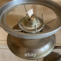 Rare! Antique Brass Double Arm Oil Lamp Green Glass Shades Desk Table Kerosene