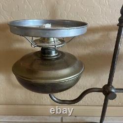 Rare! Antique Brass Double Arm Oil Lamp Green Glass Shades Desk Table Kerosene