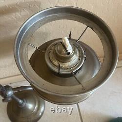 Rare! Antique Brass Double Arm Oil Lamp Green Glass Shades Desk Table Kerosene