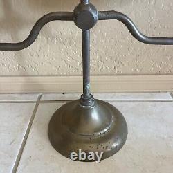 Rare! Antique Brass Double Arm Oil Lamp Green Glass Shades Desk Table Kerosene