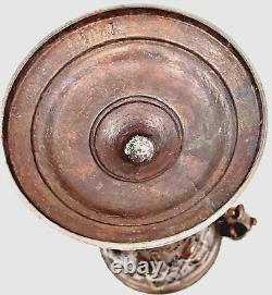 Rare Antique Bronze Kerosene Oil Banquet Lamp Cherub & Lions Glass Font THURO #3